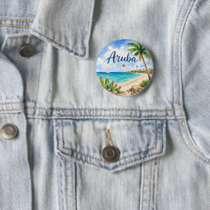 Badge Rond 5 Cm Aruba île caraïbe néerlandaise souvenir de voyage