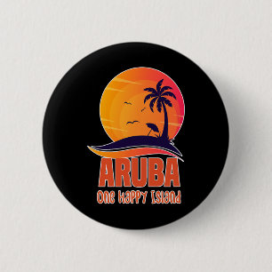 Badge Rond 5 Cm Aruba One Happy Island Belle plage de coucher de s