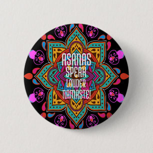 Badge Rond 5 Cm Asanas Flow Plus Fort Avec Mandala Namaste Vibrant