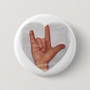 BADGE ROND 5 CM ASL "JE T'AIME" FORME #2 DE COEUR