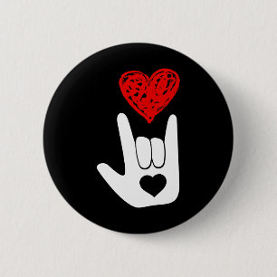 Badge Rond 5 Cm Asl Langue des Signes Américaine Amour Signe de la