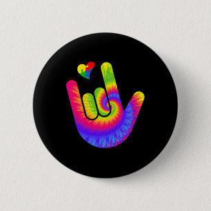 Badge Rond 5 Cm ASL Love Signal Langue Sensibilisation sur l'autis