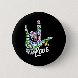 Badge Rond 5 Cm ASL Love You Main Sign Language Butterfly Deaf Awa
