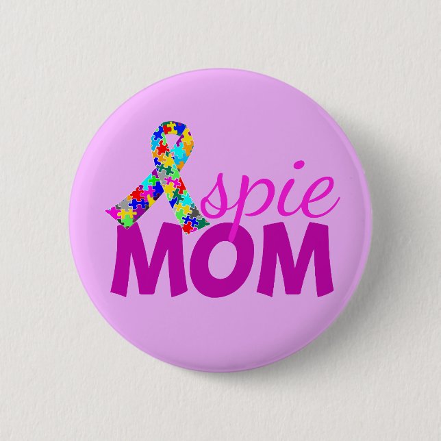 Badge Rond 5 Cm Aspie Mom Pretty Rose Ruban Asperger Fête des mère (Devant)