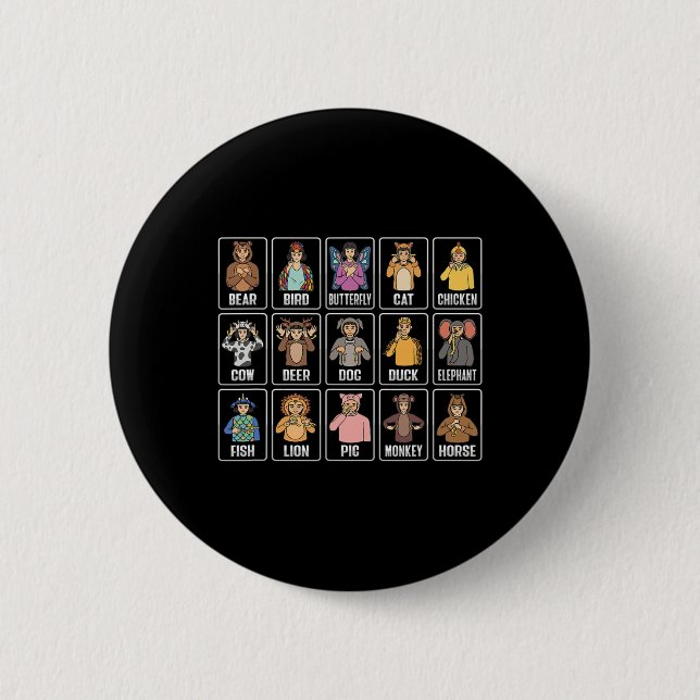 Badge Rond 5 Cm Assil Gesture Animaux Sourds Perte auditive Adjudi (Devant)
