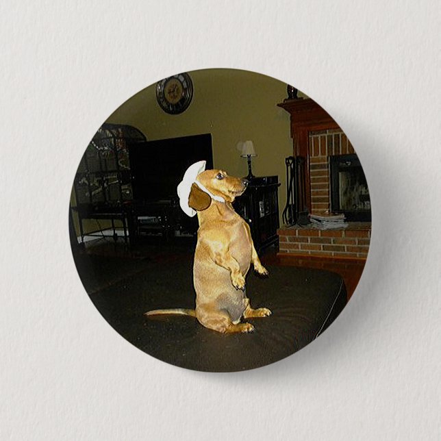 Badge Rond 5 Cm Assis jolie ou regarder la TV Dachshund (Devant)