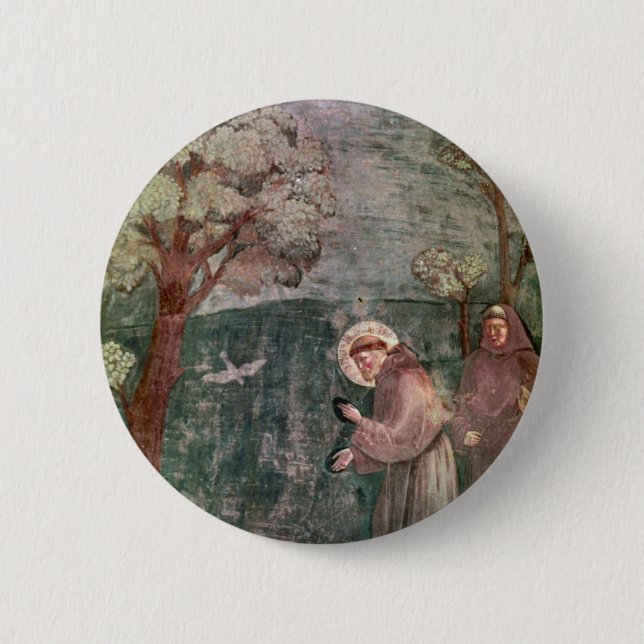 Badge Rond 5 Cm Assisi, le St Francis et les oiseaux (Devant)