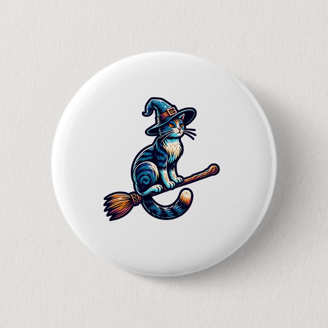 Badge Rond 5 Cm Assistant Chat Halloween sorcière Amoureux de les  (Devant)