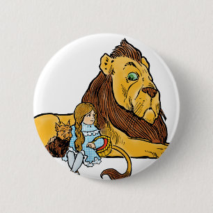 Badge Rond 5 Cm Assistant vintage d'Oz, Dorothy et Toto avec Lion