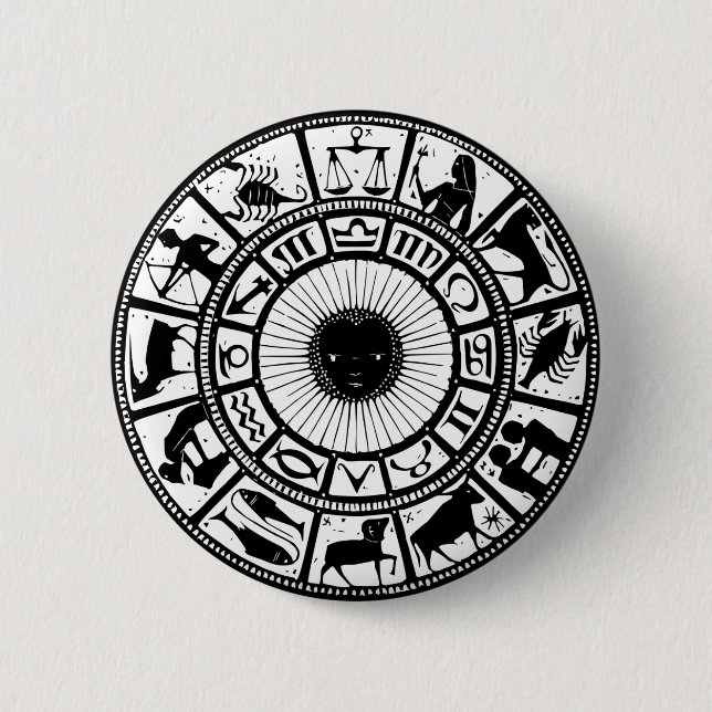 Badge Rond 5 Cm Astrologie vintage Roue Zodiaque (Devant)