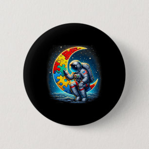 Badge Rond 5 Cm Astronaut Moon Bylloon Sensibilisation sur l'autis