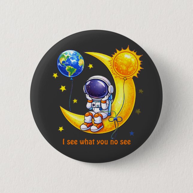 Badge Rond 5 Cm  Astronaut on Crescent Moon Space Art (Devant)
