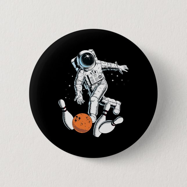 Badge Rond 5 Cm Astronaut Space Bowling Cool Astronaut Bowling Lov (Devant)