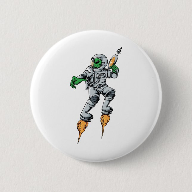 Badge Rond 5 Cm Astronaute Alien Sci-Fi Espace Ufo (Devant)