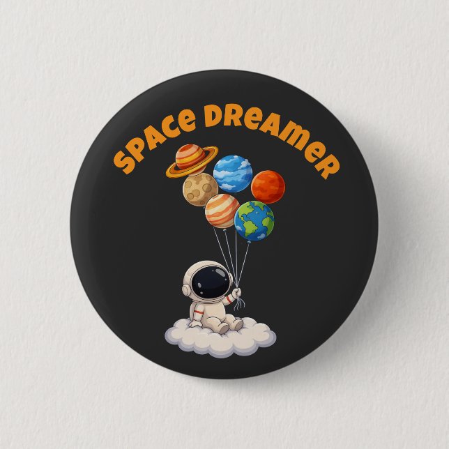 Badge Rond 5 Cm Astronaute avec ballons de planètes (Devant)