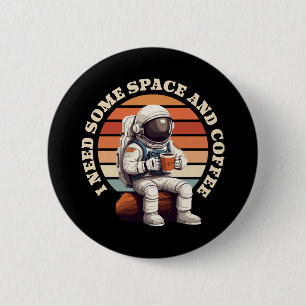 Badge Rond 5 Cm Astronaute buvant du café