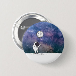 Badge Rond 5 Cm Astronaute dans l'espace avec ballon lunaire cosmo