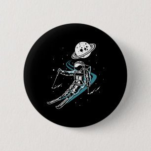 Badge Rond 5 Cm Astronaute dans l'espace avec un ski drôle de ski