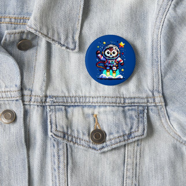 Badge Rond 5 Cm Astronaute de hibou à 8 bits - Explorateur d'espac (En situation)