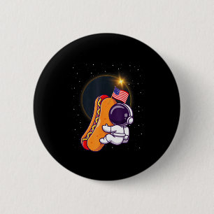Badge Rond 5 Cm Astronaute Éclipse Solaire Hotdog Drapeau Américai