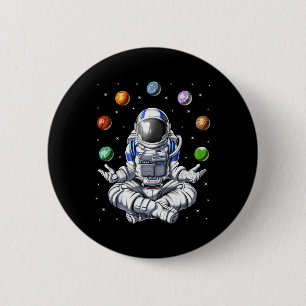 Badge Rond 5 Cm Astronaute Espace Planètes Méditation Yoga Spiritu