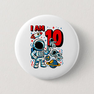 Badge Rond 5 Cm Astronaute j'ai 10 ans Anniversaire garçon 10ème O