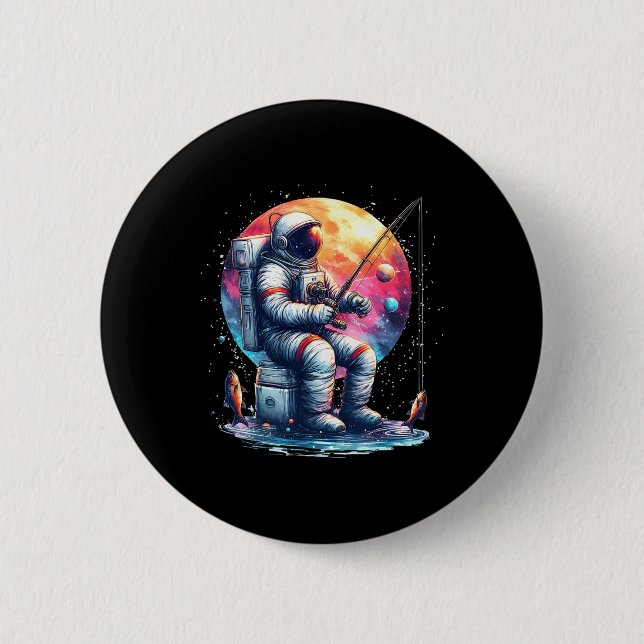 Badge Rond 5 Cm Astronaute Pêche Dans L'espace Garçons Filles Enfa (Devant)