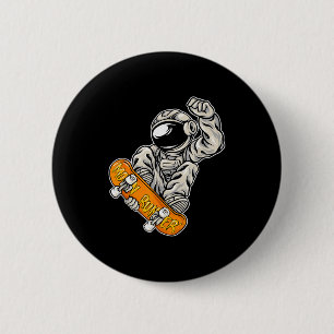 Badge Rond 5 Cm Astronaute Skateboarder, Amateur de Skateboard, As