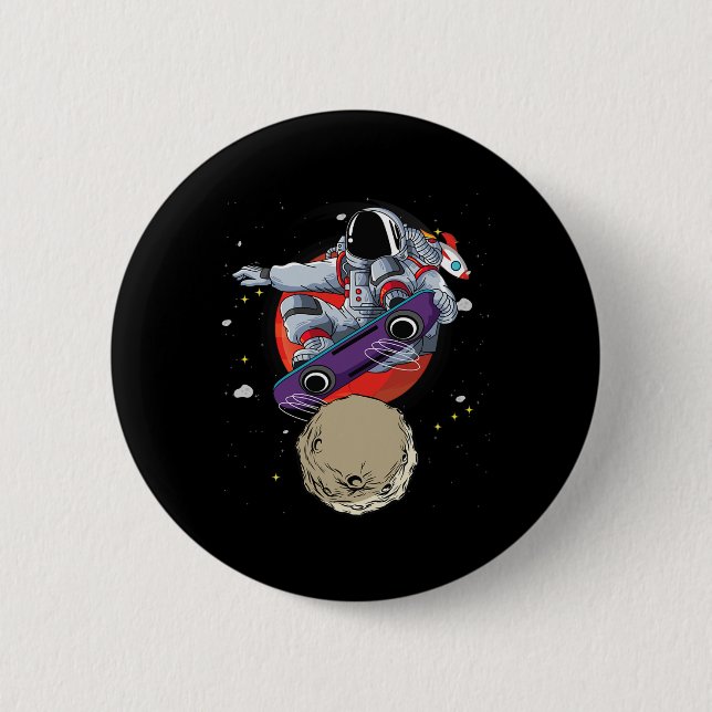 Badge Rond 5 Cm Astronaute Skateur De Hoverboard Planche À Roulett (Devant)
