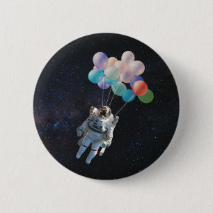Badge Rond 5 Cm Astronaute Stars & Space Colorful Balloons