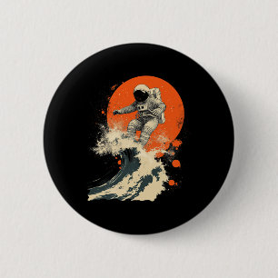 Badge Rond 5 Cm Astronaute surfant sur une vague de l'océan cosmiq