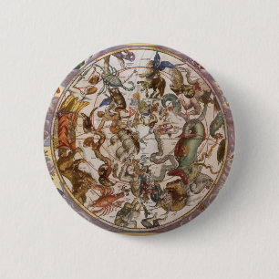 Badge Rond 5 Cm Astronomie Vintage, Constellations du Ciel Austral