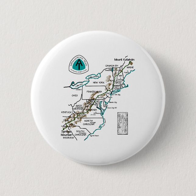 Badge Rond 5 Cm At Logo Appalachian Trail Hiking Map  (Devant)