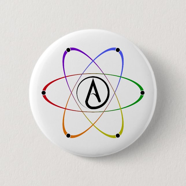 Badge Rond 5 Cm Atheist Atom Symbol Rainbow Black (Devant)