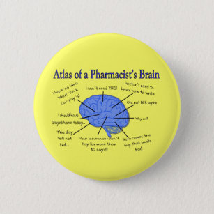Badge Rond 5 Cm Atlas d'un pharmacien Cerveau-Hilare