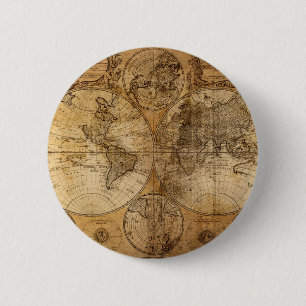 Badge Rond 5 Cm Atlas vintage de carte du monde