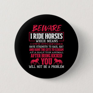 Badge Rond 5 Cm Attention Je Ride Chevaux Cheval Équitation Équita