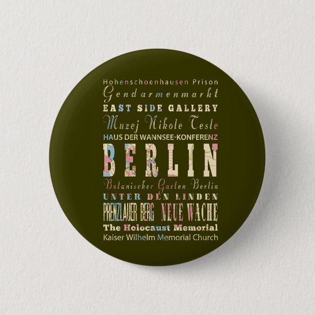 Badge Rond 5 Cm Attractions et endroits célèbres de Berlin, (Devant)