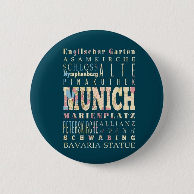 Badge Rond 5 Cm Attractions et endroits célèbres de Munich, (Devant)