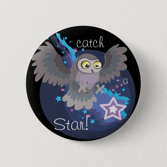 Badge Rond 5 Cm Attrapez une étoile !~ boutons hibou (Devant)