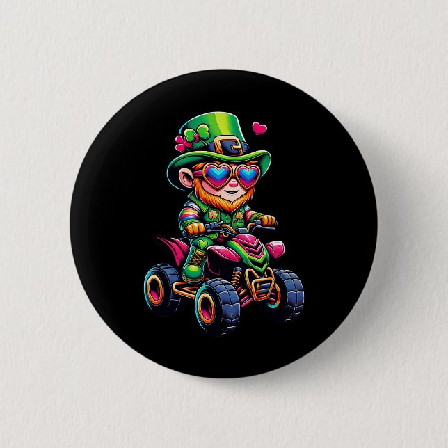 Badge Rond 5 Cm Atv 4 Wheeler Leprechaun Enfants Hommes Femmes St  (Devant)