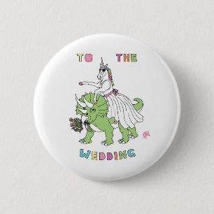 Badge Rond 5 Cm Au dinosaure d'équitation de licorne de mariage