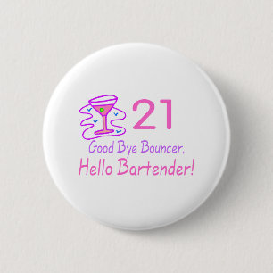 Badge Rond 5 Cm Au revoir barman du videur 21 bonjour (rose)