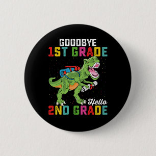 Badge Rond 5 Cm Au revoir CE1 Bonjour CE2 T Rex Dinosaure