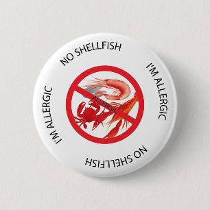 Badge Rond 5 Cm Aucun bouton d'alerte d'allergie de mollusques et