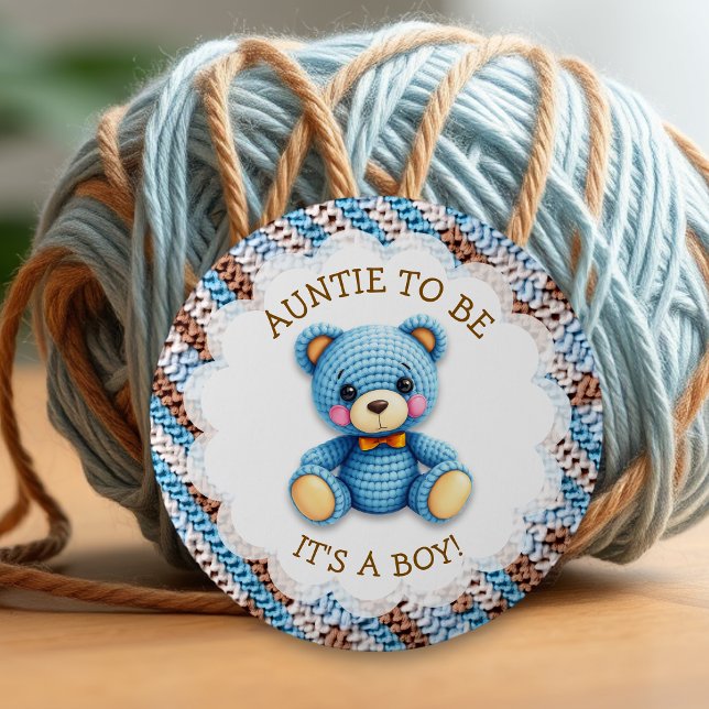 Badge Rond 5 Cm Aunt To Be | Crochet Teddy Bear Baby Shower  (Créateur téléchargé)