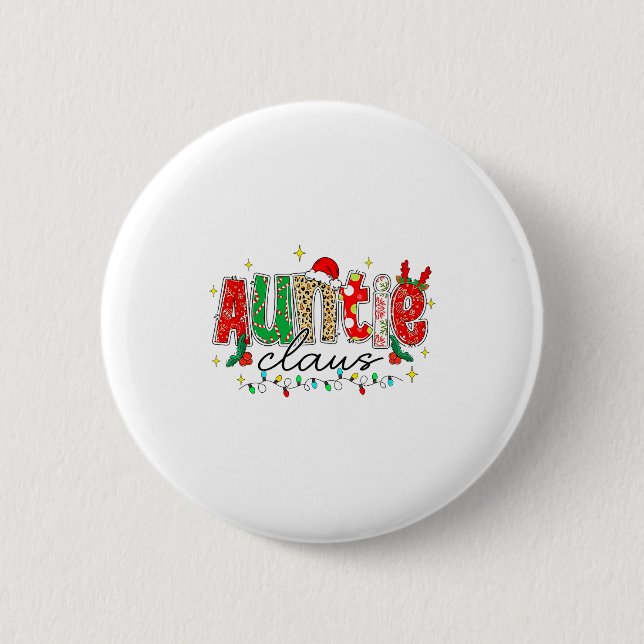 Badge Rond 5 Cm Auntie Claus Aunt Christmas Lights Pajama Family M (Devant)