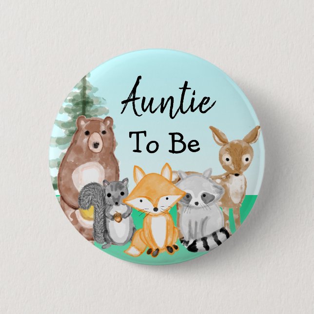 Badge Rond 5 Cm Auntie To Be Woodland (Devant)