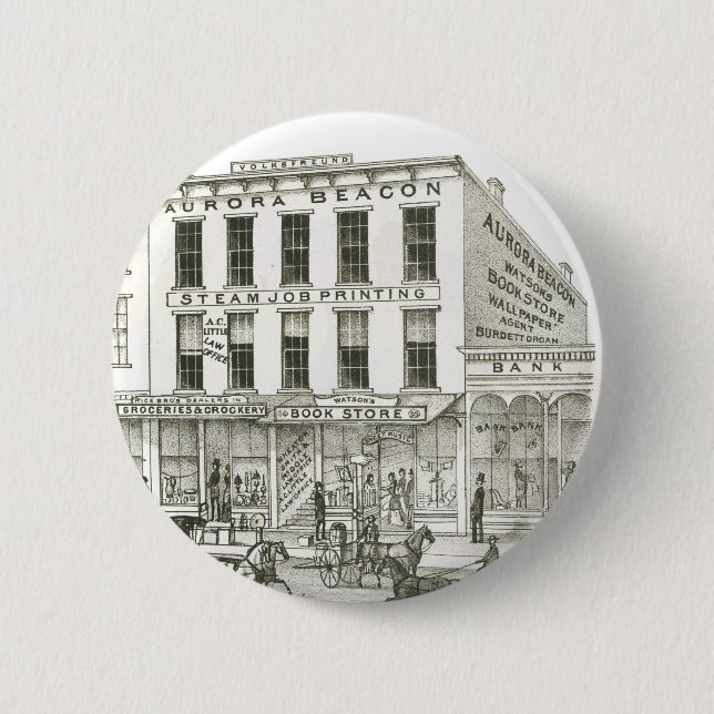 Badge Rond 5 Cm Aurora Illinois Aurora Beacon News 1871 Stone Lith (Devant)