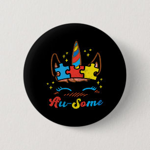Badge Rond 5 Cm Ausome Unicorn Face Puzzle Sensibilisation sur l'a